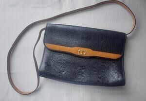 Vintage Christian Dior Black Pebbled Leather Shoulder Bag CD Logo - FLAW
